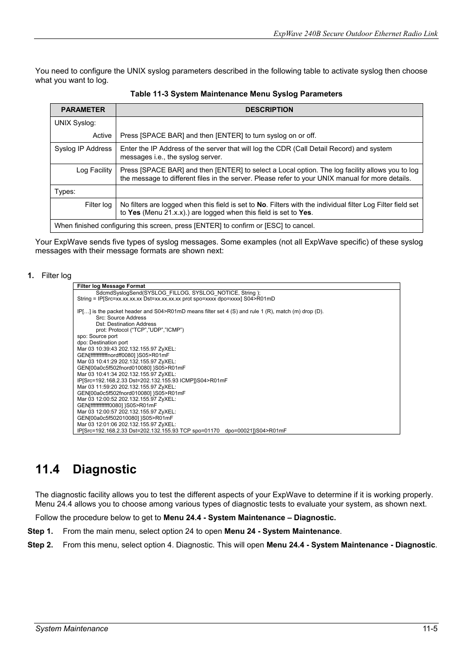 4 diagnostic | ZyXEL Communications ZyXEL ExpWave 240B User Manual | Page 71 / 96