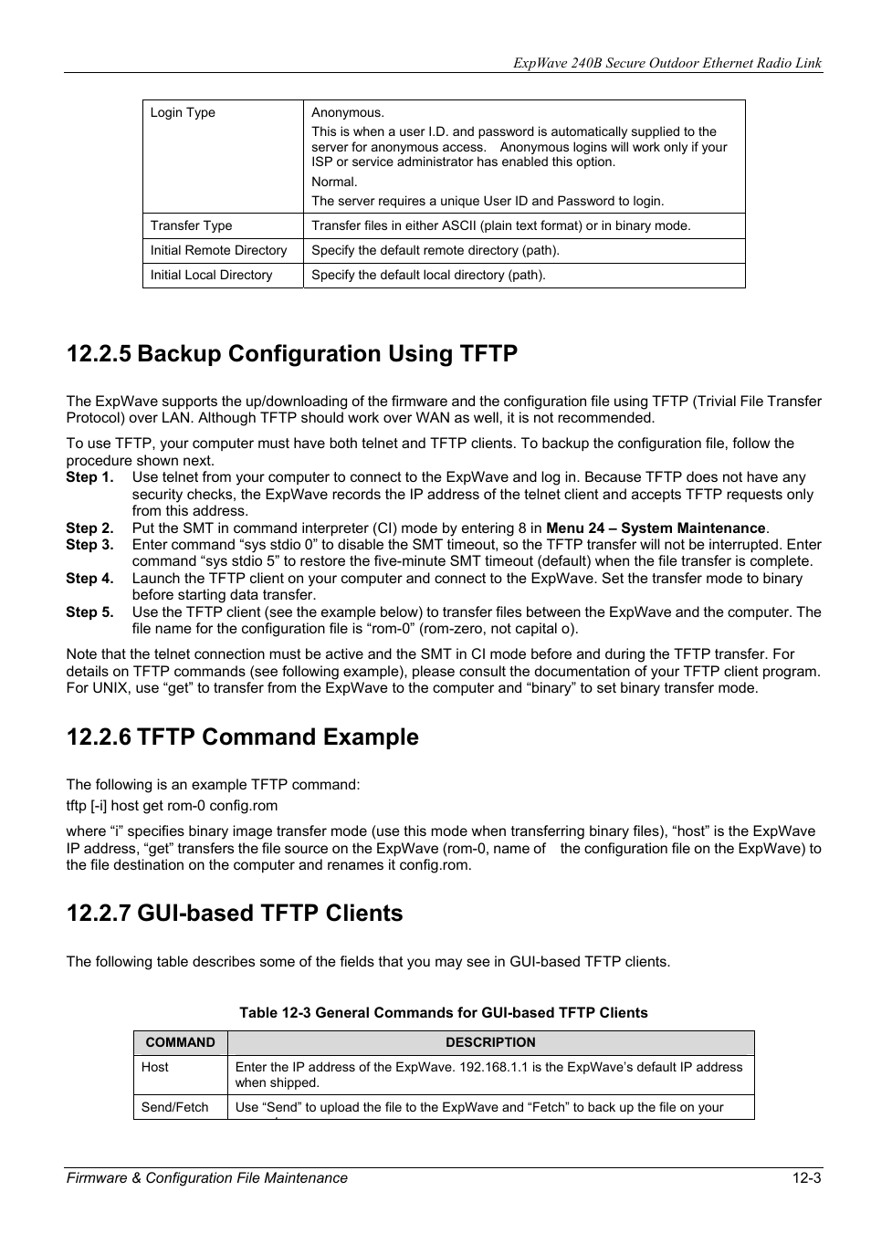 5 backup configuration using tftp, 6 tftp command example, 7 gui-based tftp clients | ZyXEL Communications ZyXEL ExpWave 240B User Manual | Page 77 / 96