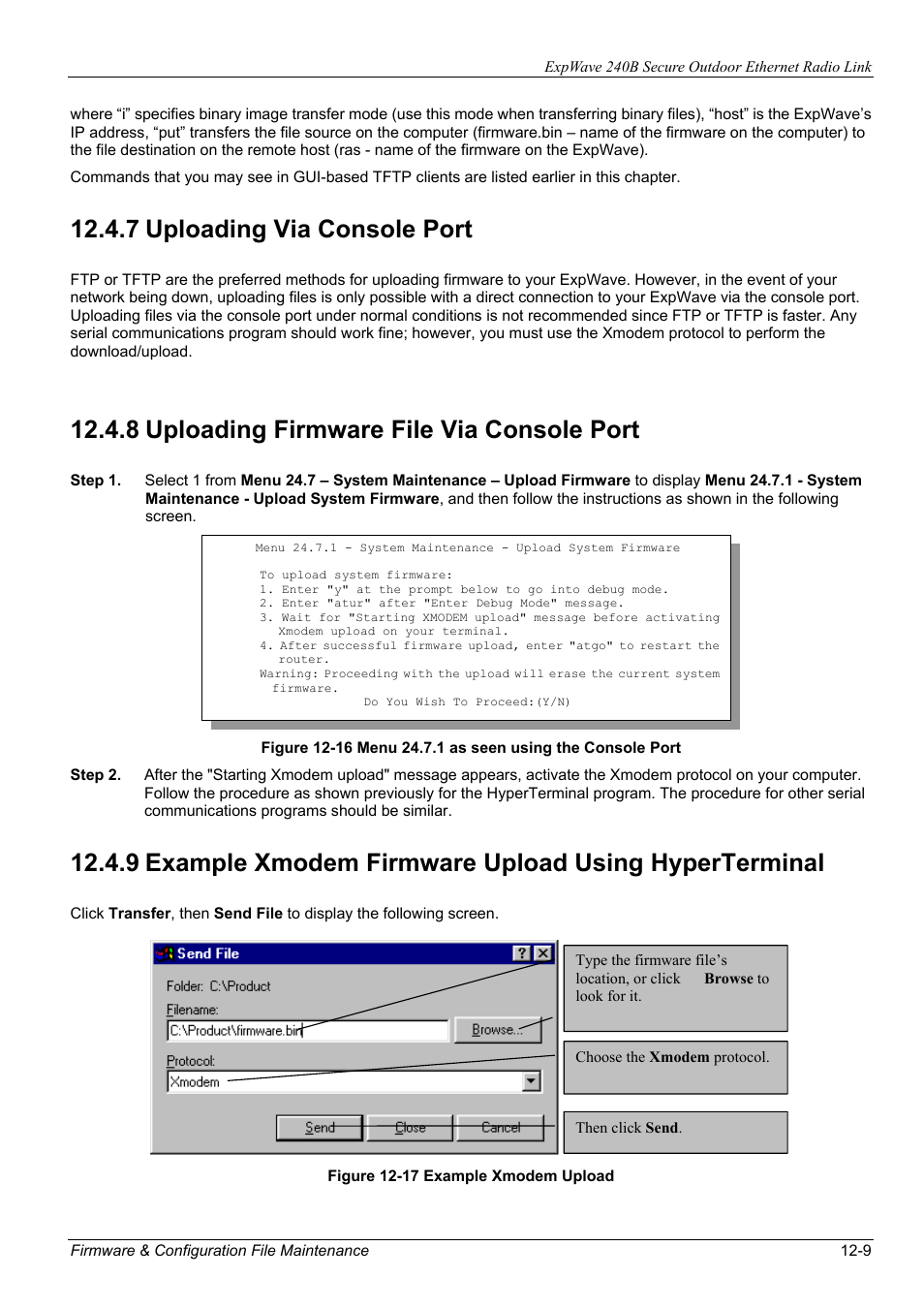 7 uploading via console port, 8 uploading firmware file via console port | ZyXEL Communications ZyXEL ExpWave 240B User Manual | Page 83 / 96
