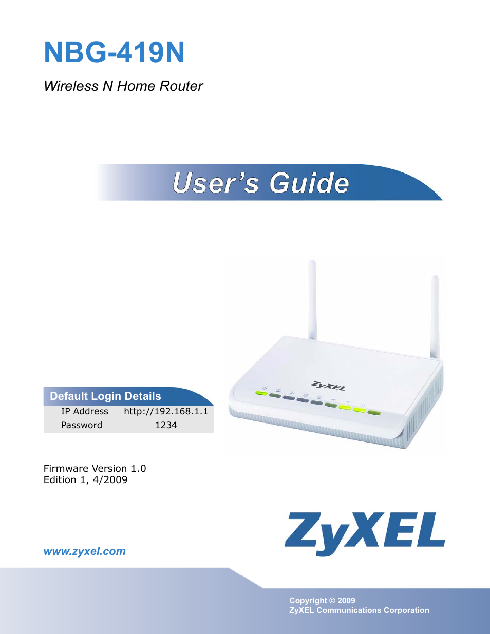 ZyXEL Communications NBG-419N User Manual | 294 pages
