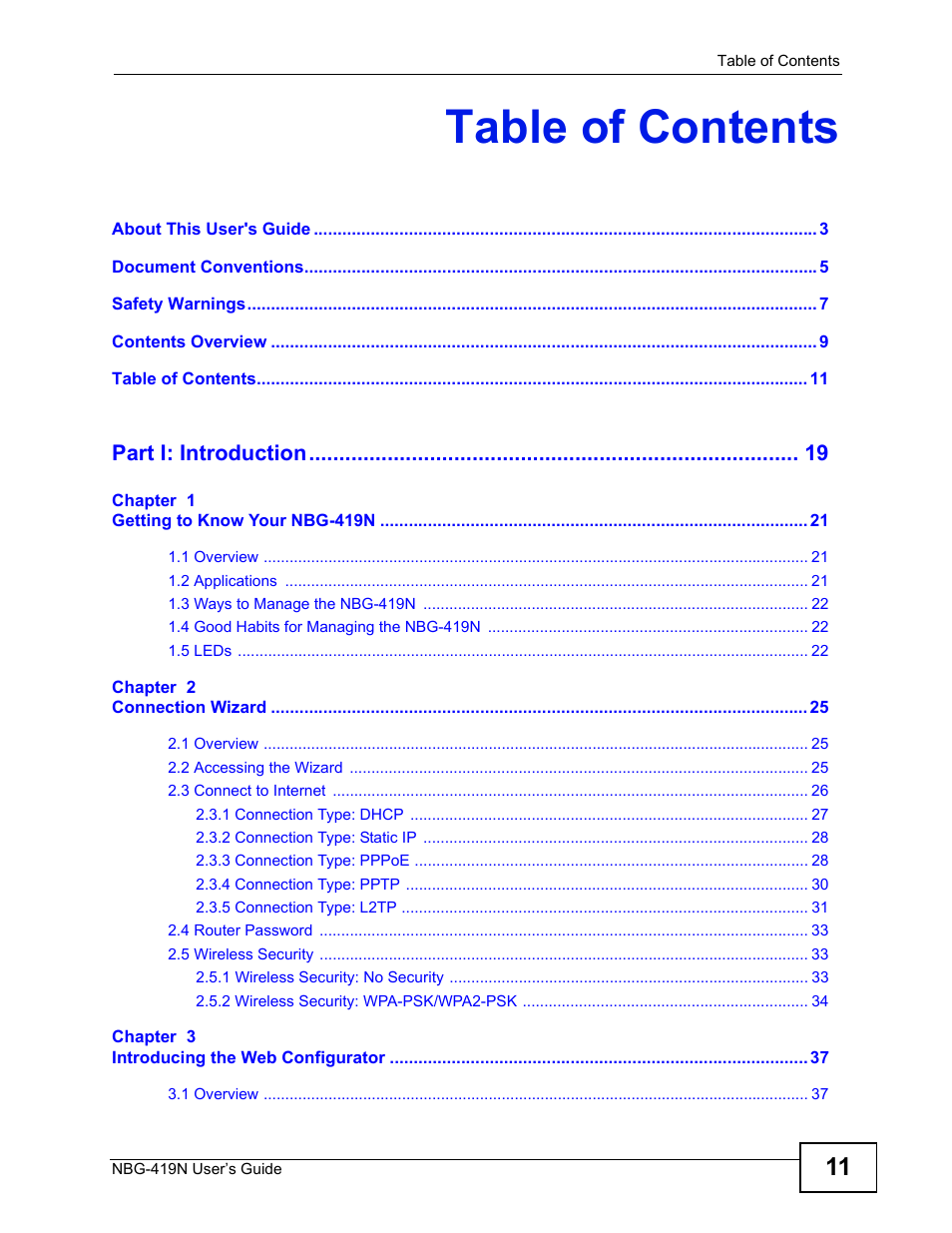 ZyXEL Communications NBG-419N User Manual | Page 11 / 294