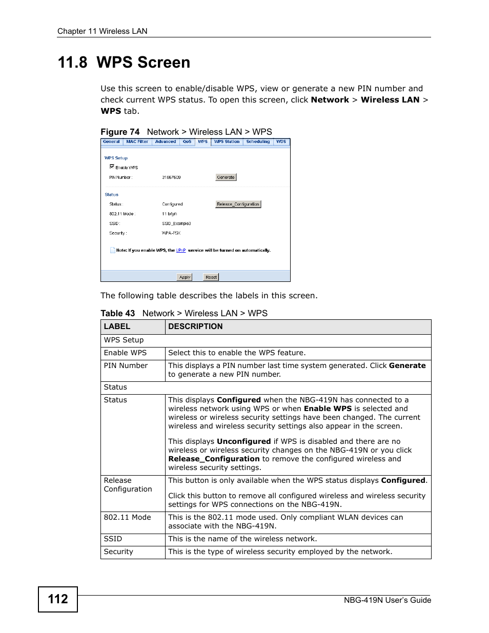8 wps screen | ZyXEL Communications NBG-419N User Manual | Page 112 / 294