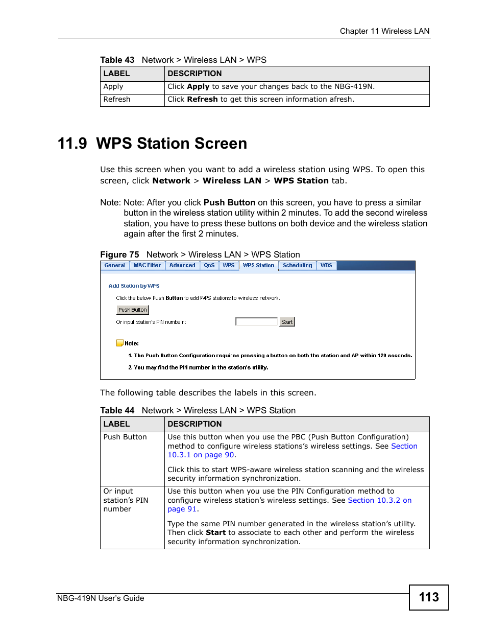 9 wps station screen | ZyXEL Communications NBG-419N User Manual | Page 113 / 294