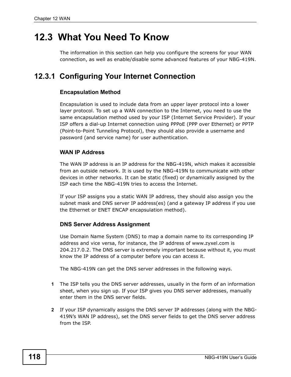 3 what you need to know, 1 configuring your internet connection | ZyXEL Communications NBG-419N User Manual | Page 118 / 294