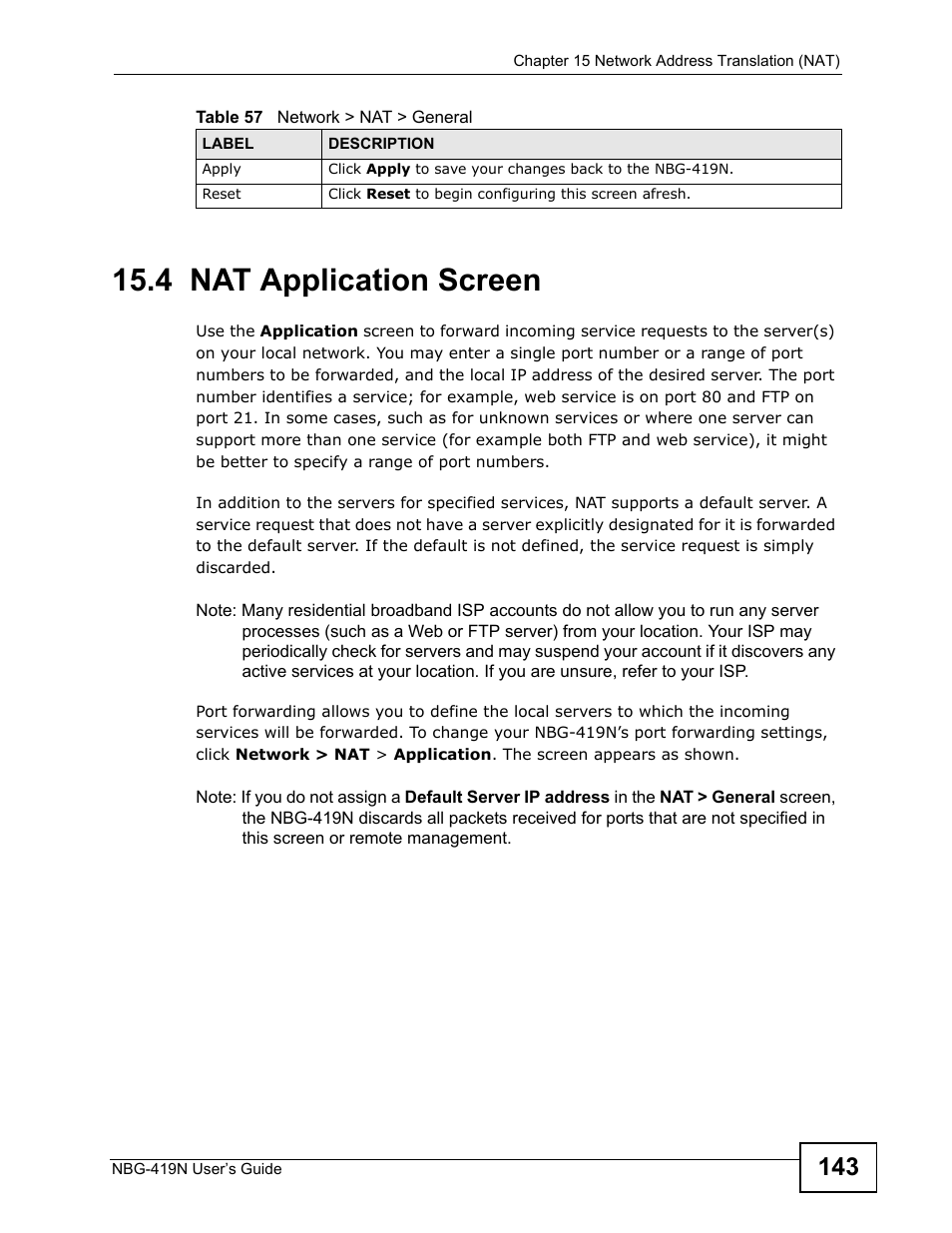 4 nat application screen | ZyXEL Communications NBG-419N User Manual | Page 143 / 294