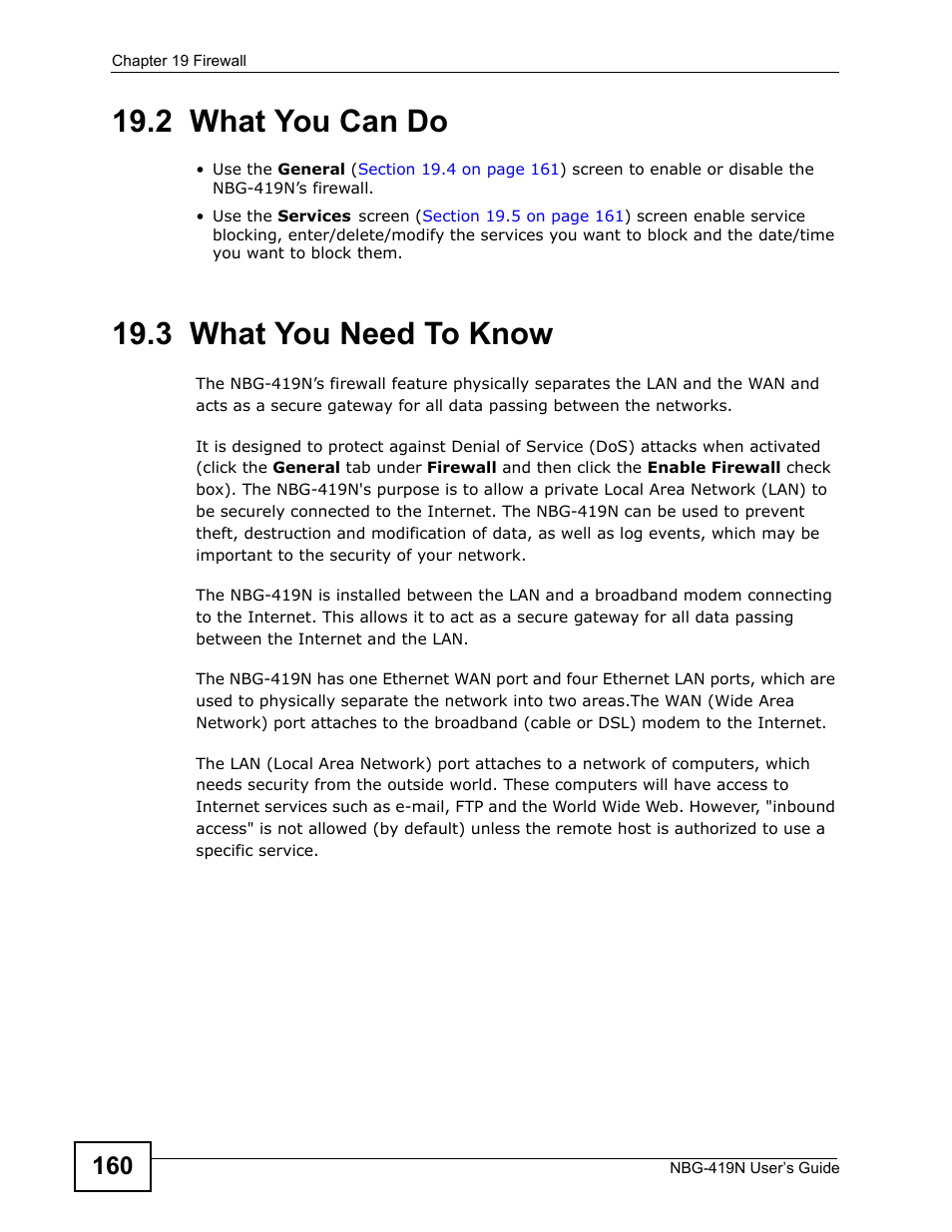 2 what you can do, 3 what you need to know, 2 what you can do 19.3 what you need to know | ZyXEL Communications NBG-419N User Manual | Page 160 / 294