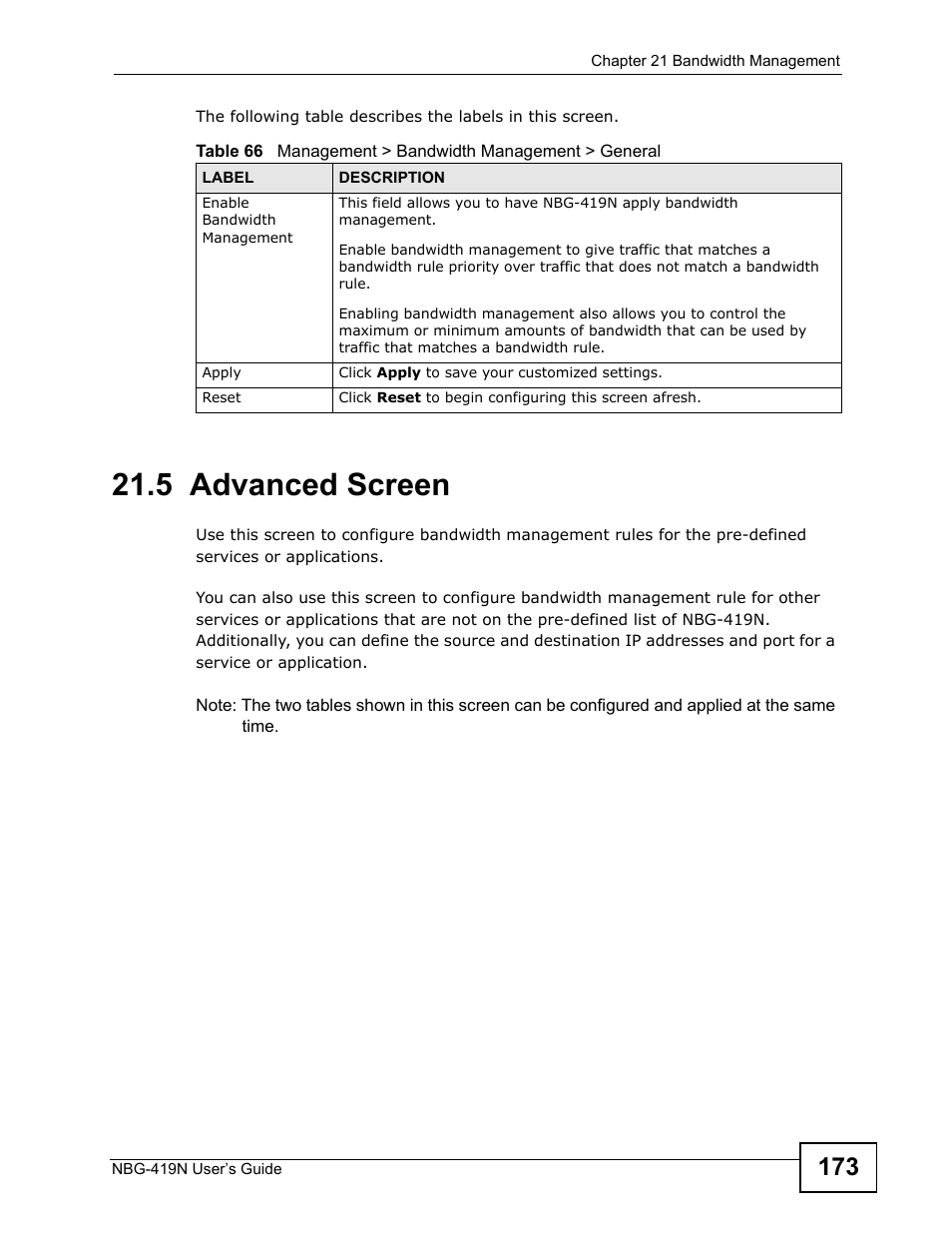 5 advanced screen, Screen, Section | ZyXEL Communications NBG-419N User Manual | Page 173 / 294