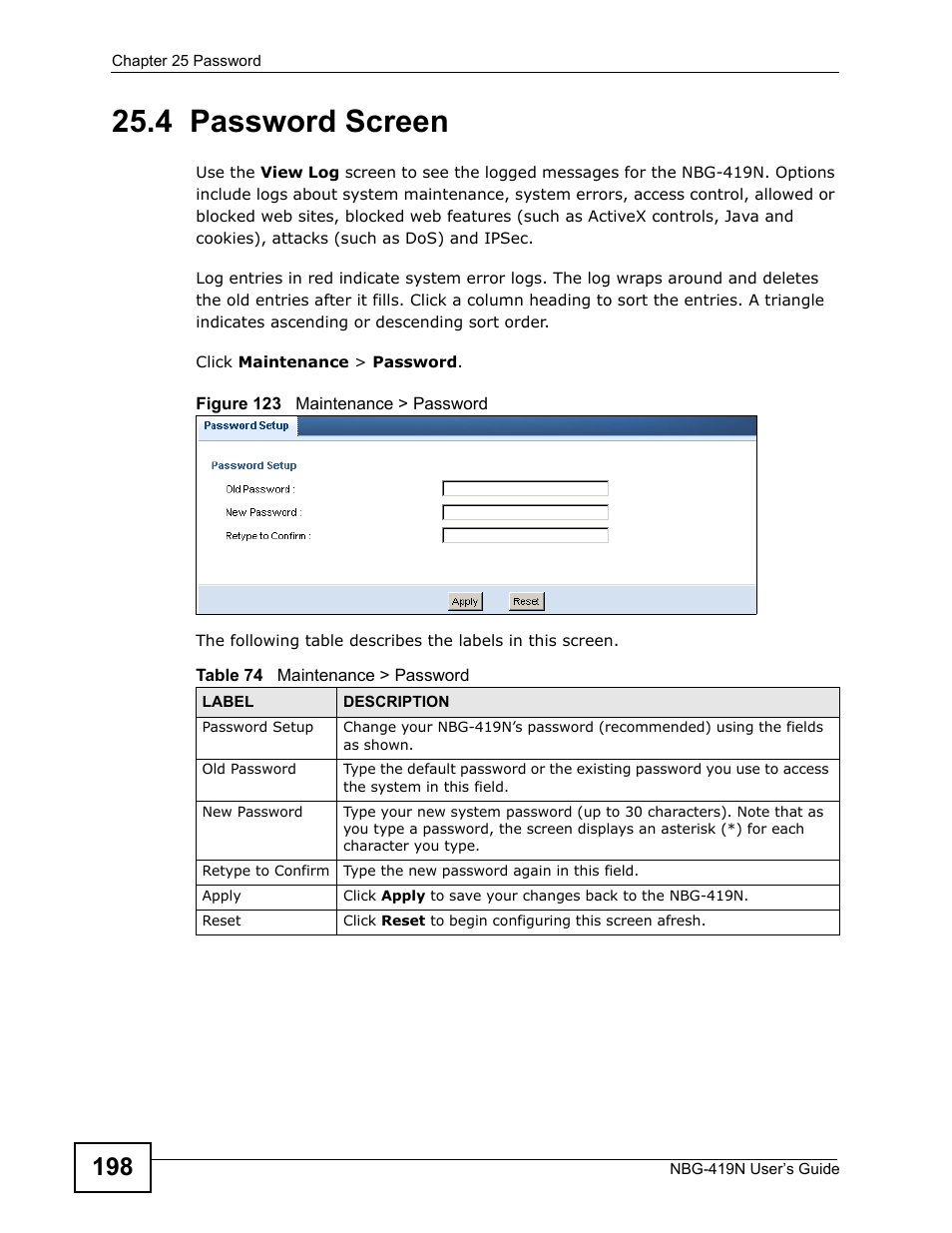 4 password screen | ZyXEL Communications NBG-419N User Manual | Page 198 / 294