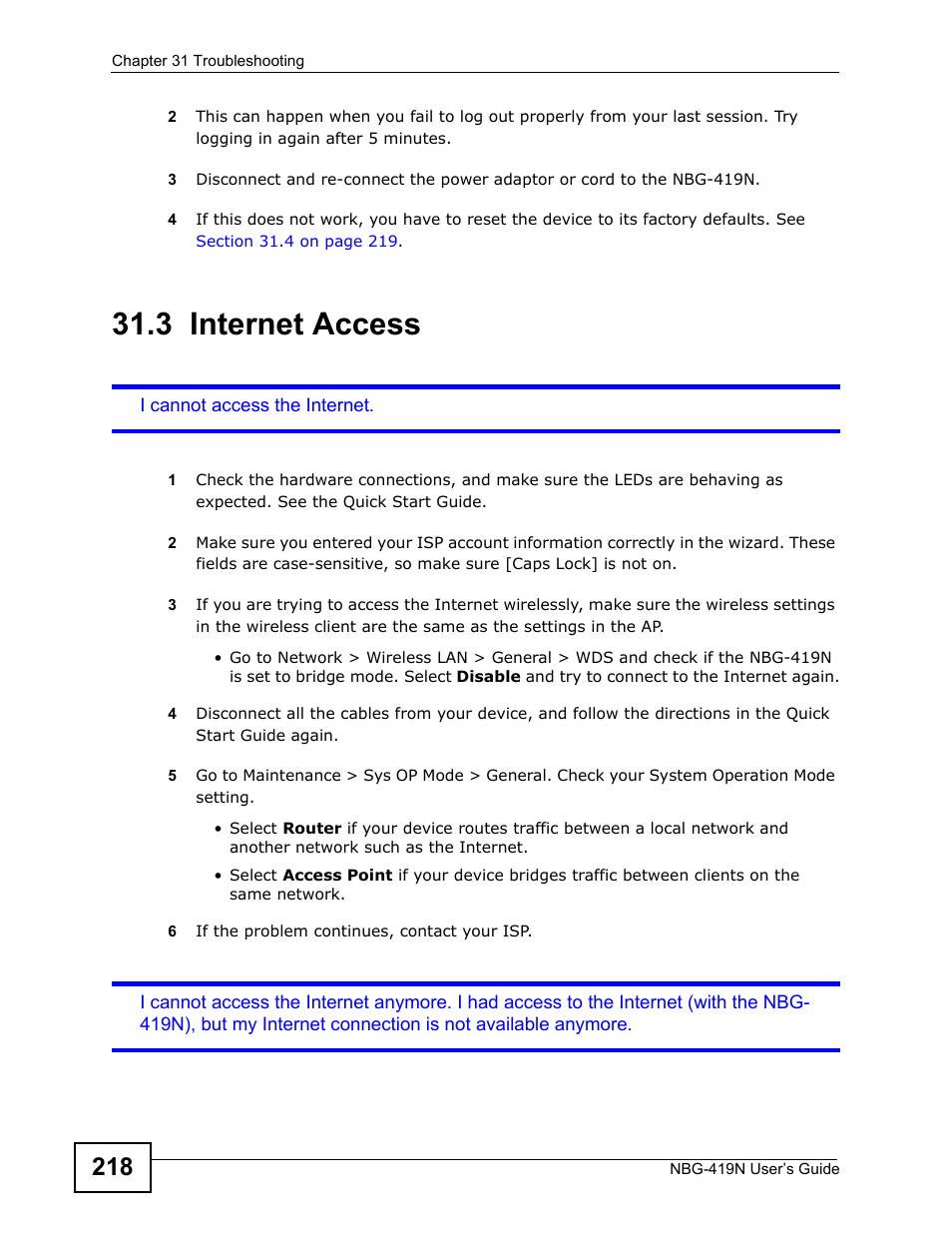 3 internet access, Internet access | ZyXEL Communications NBG-419N User Manual | Page 218 / 294