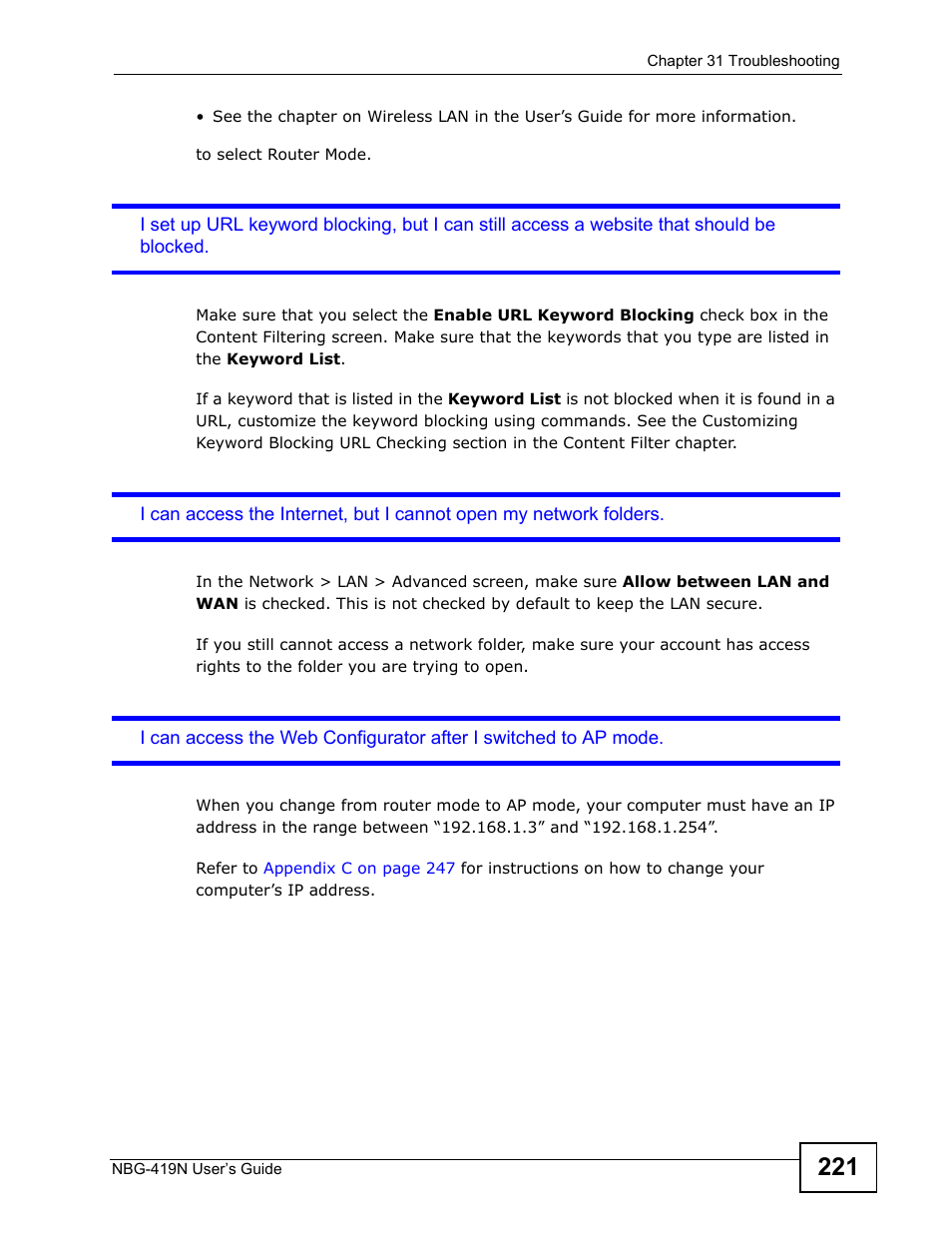 ZyXEL Communications NBG-419N User Manual | Page 221 / 294