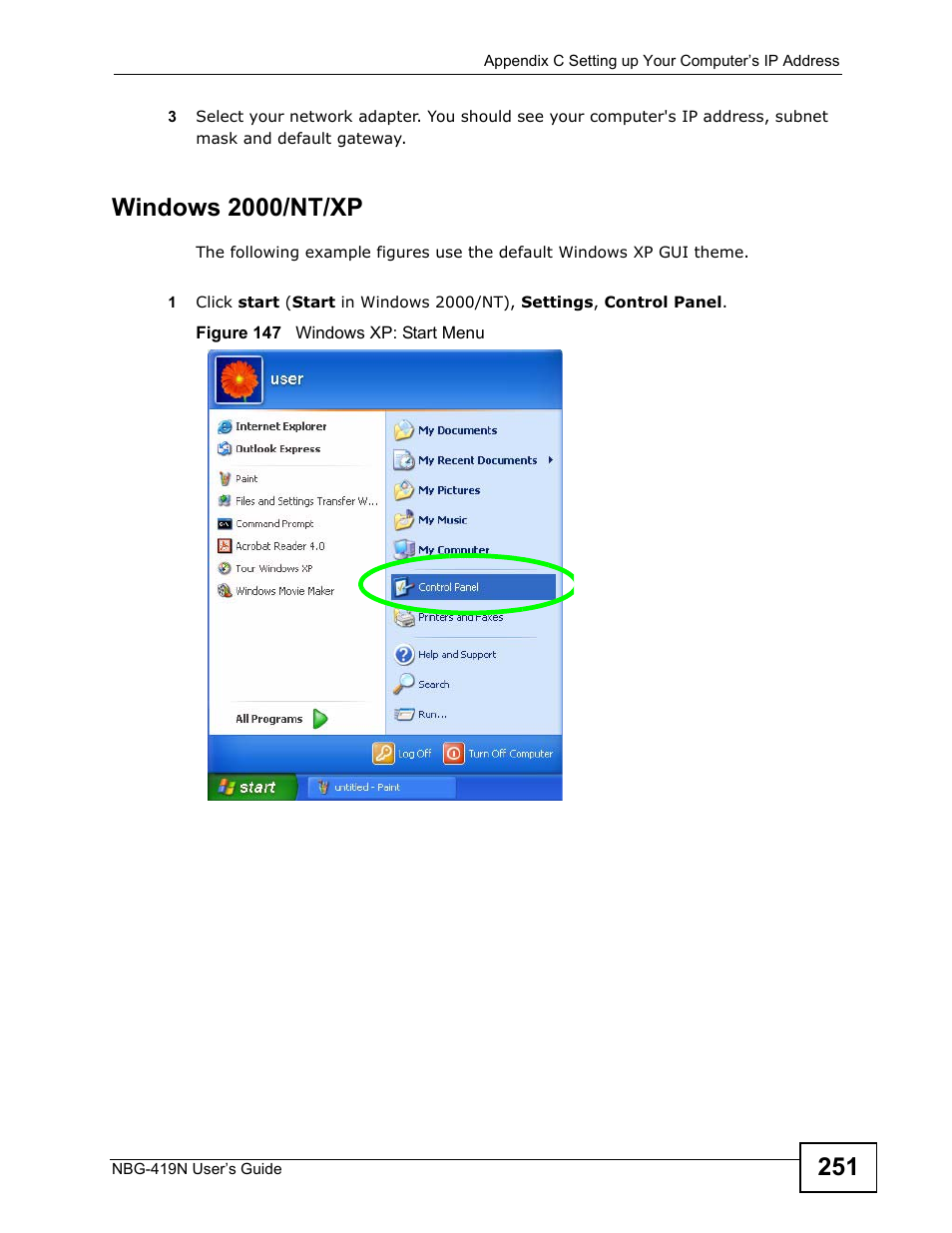 Windows 2000/nt/xp | ZyXEL Communications NBG-419N User Manual | Page 251 / 294