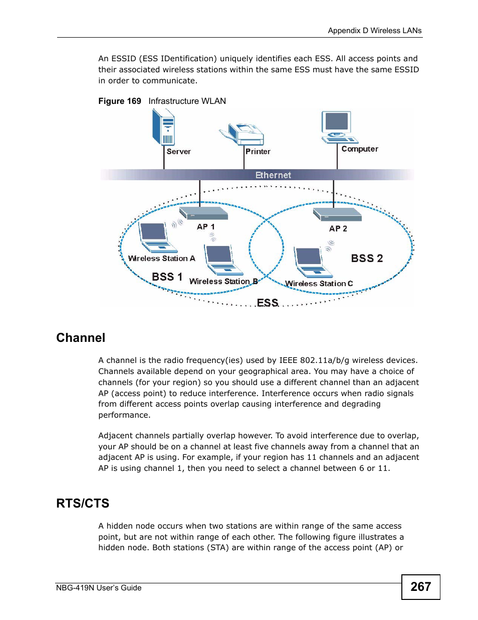 Channel, Rts/cts | ZyXEL Communications NBG-419N User Manual | Page 267 / 294