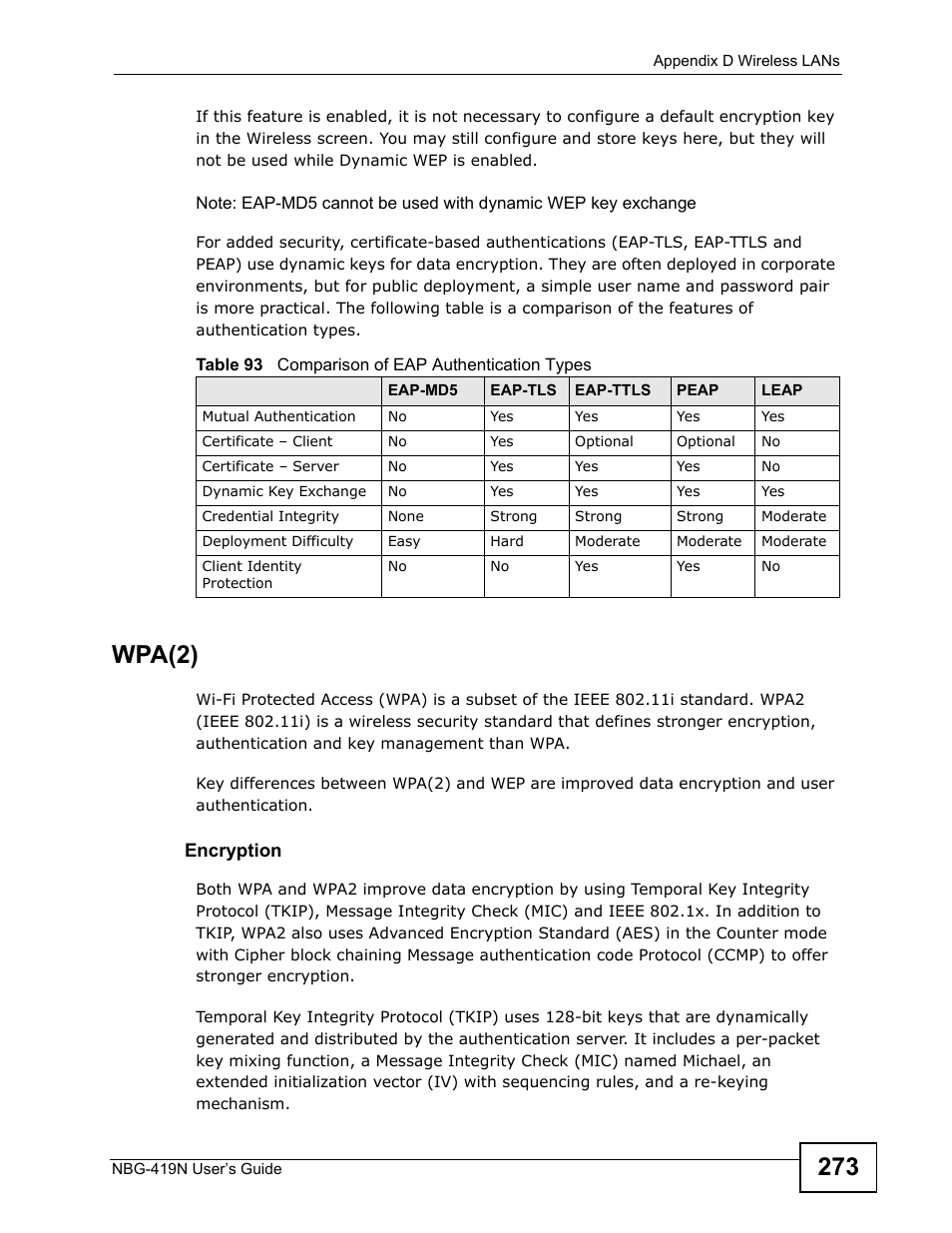 Wpa(2) | ZyXEL Communications NBG-419N User Manual | Page 273 / 294