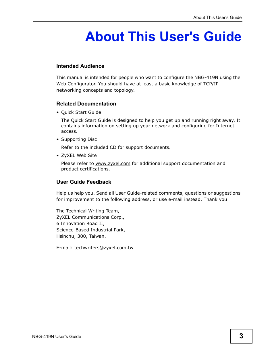 About this user's guide | ZyXEL Communications NBG-419N User Manual | Page 3 / 294