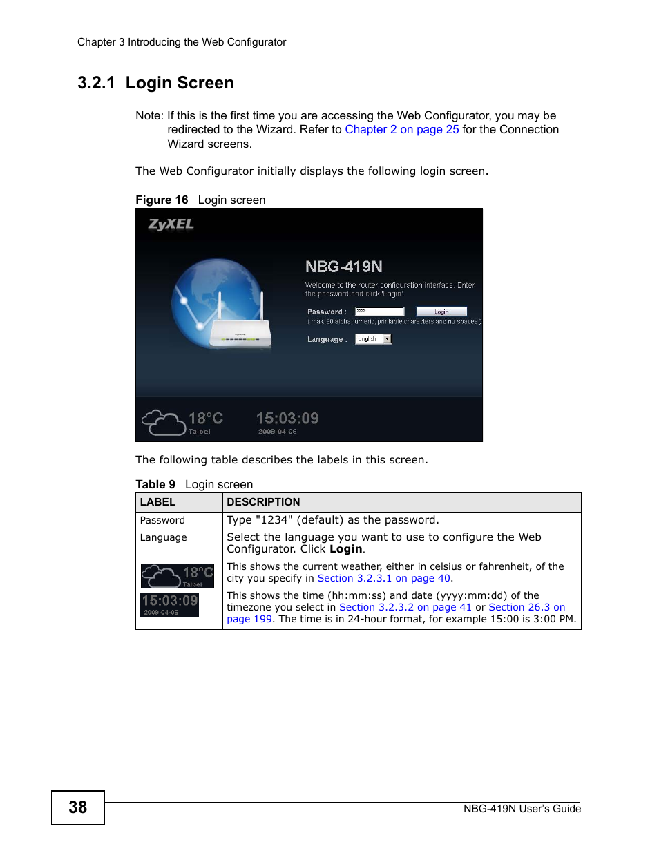 1 login screen | ZyXEL Communications NBG-419N User Manual | Page 38 / 294