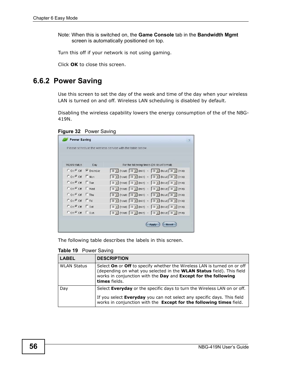 2 power saving | ZyXEL Communications NBG-419N User Manual | Page 56 / 294