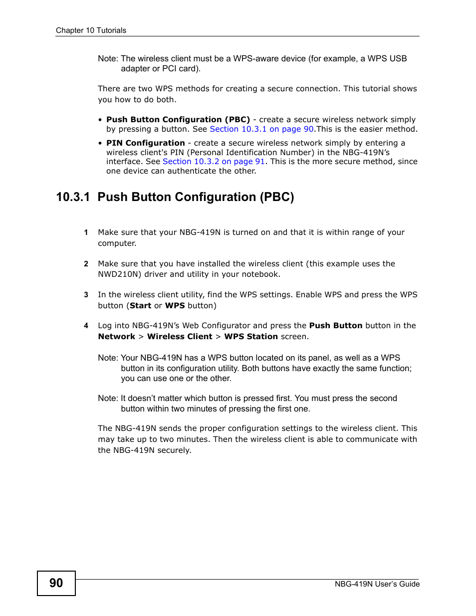 1 push button configuration (pbc) | ZyXEL Communications NBG-419N User Manual | Page 90 / 294
