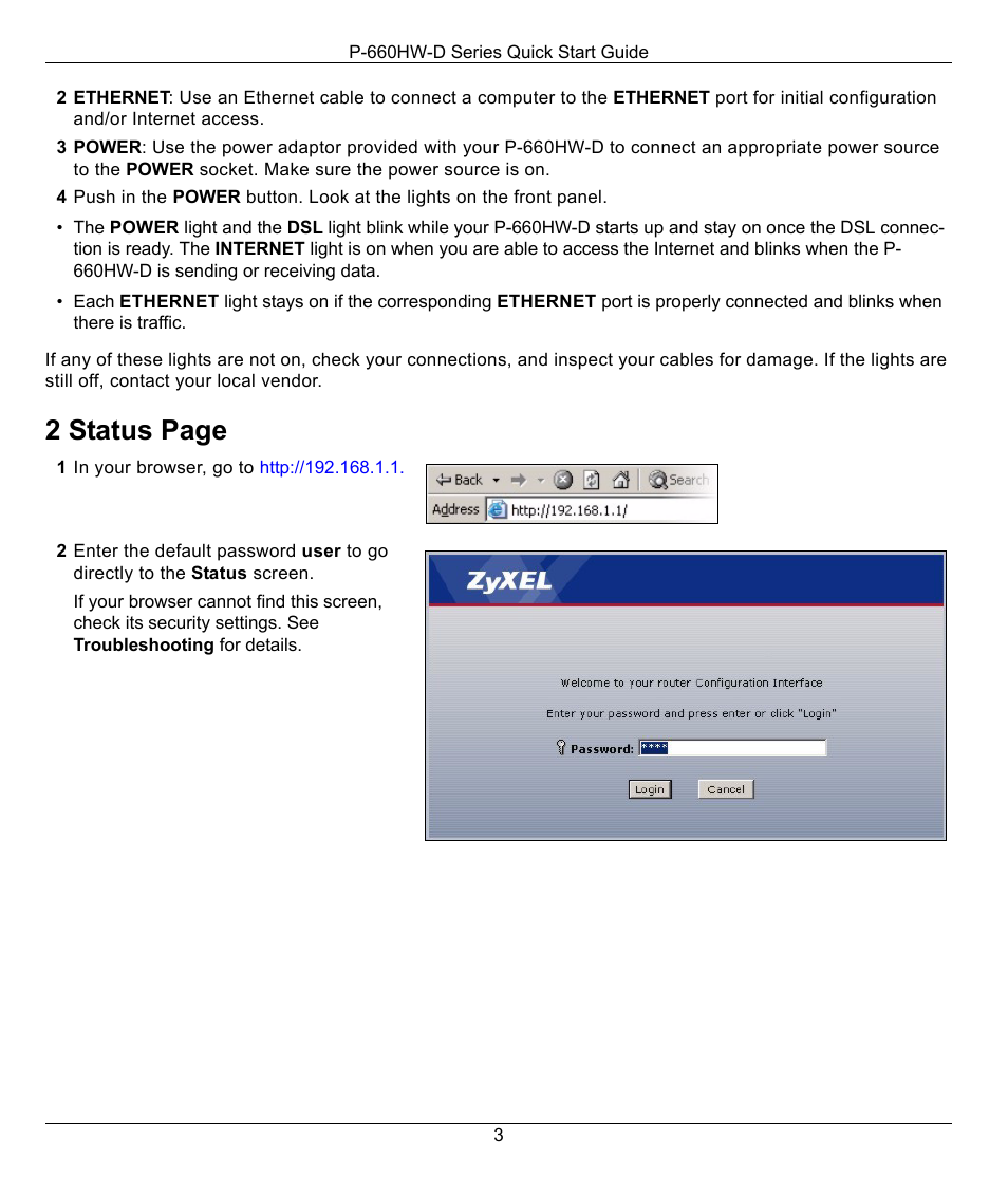 2 status page | ZyXEL Communications P-660HW-D User Manual | Page 3 / 6