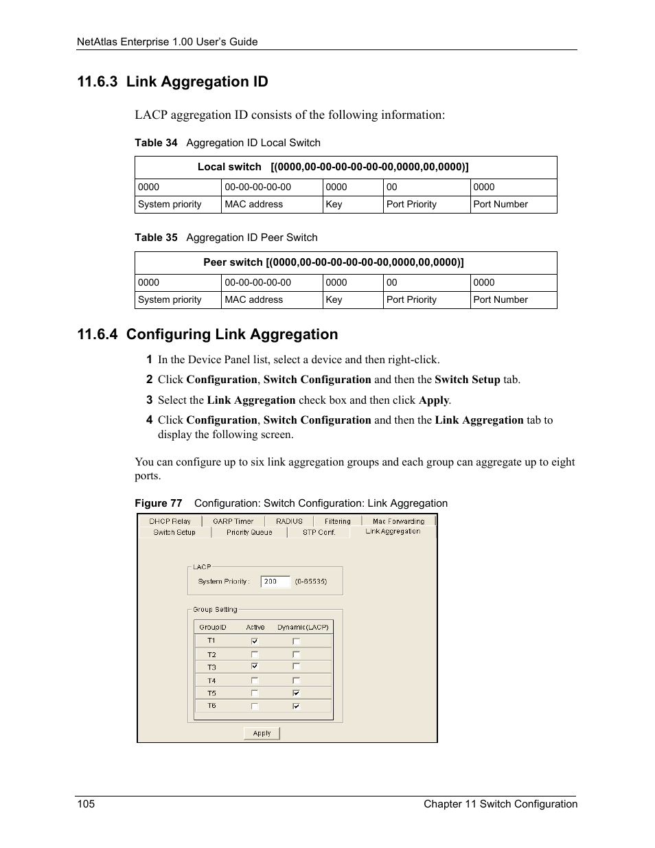 3 link aggregation id, 4 configuring link aggregation | ZyXEL Communications 1 User Manual | Page 106 / 174