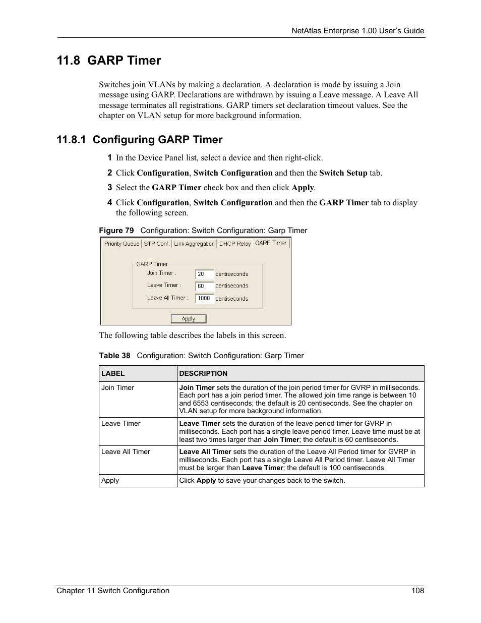 8 garp timer, 1 configuring garp timer | ZyXEL Communications 1 User Manual | Page 109 / 174