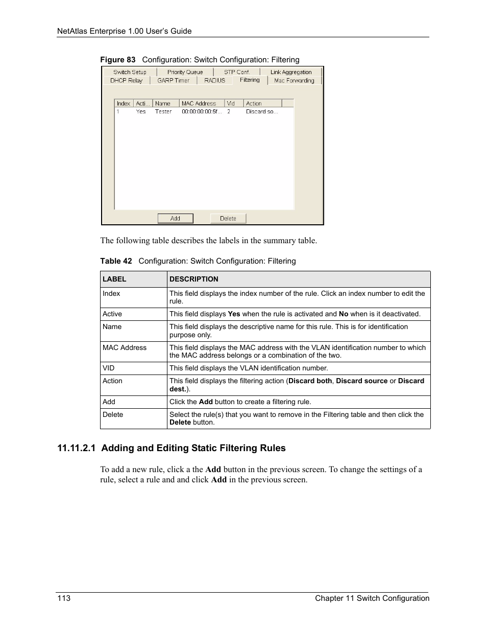 1 adding and editing static filtering rules | ZyXEL Communications 1 User Manual | Page 114 / 174