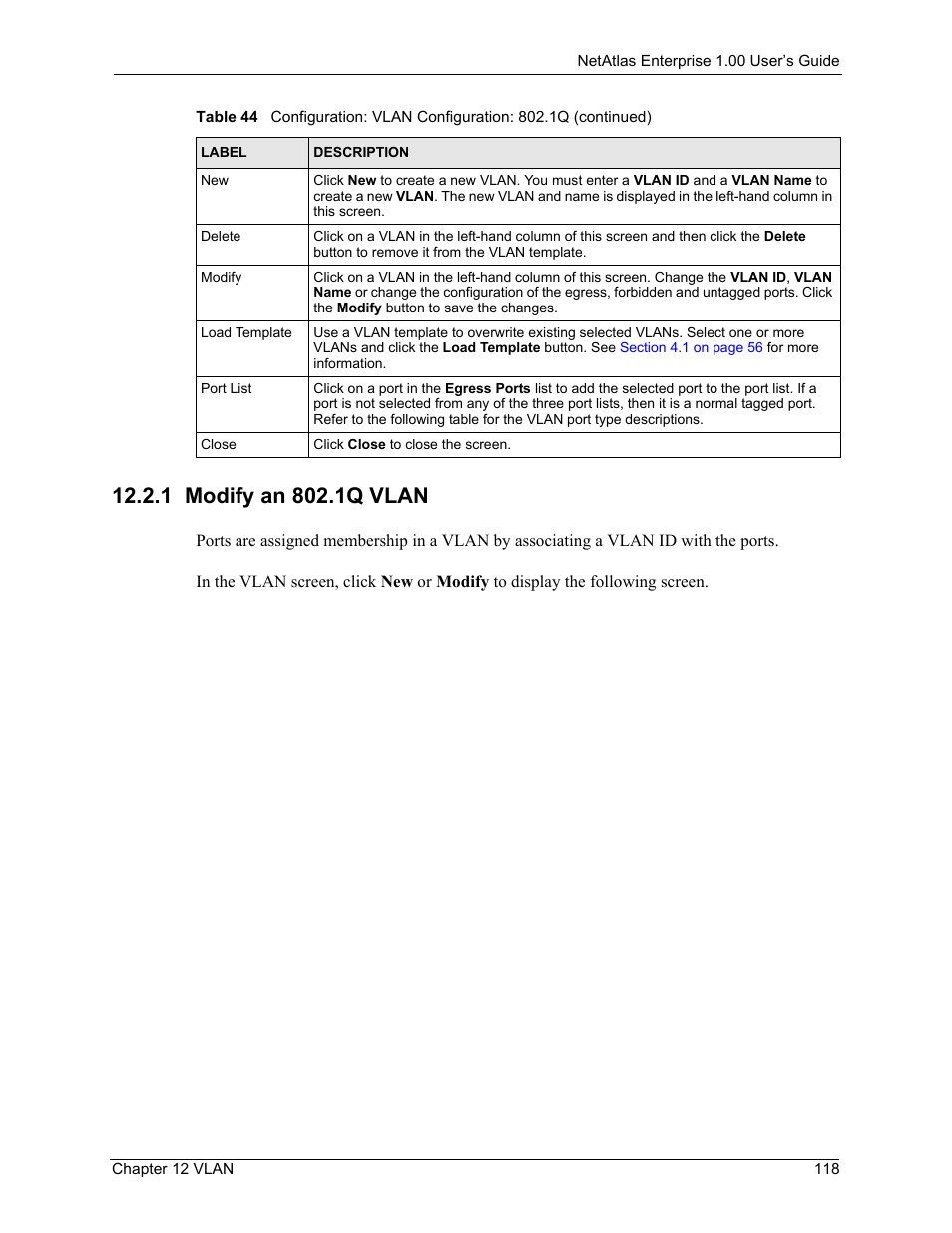 1 modify an 802.1q vlan | ZyXEL Communications 1 User Manual | Page 119 / 174