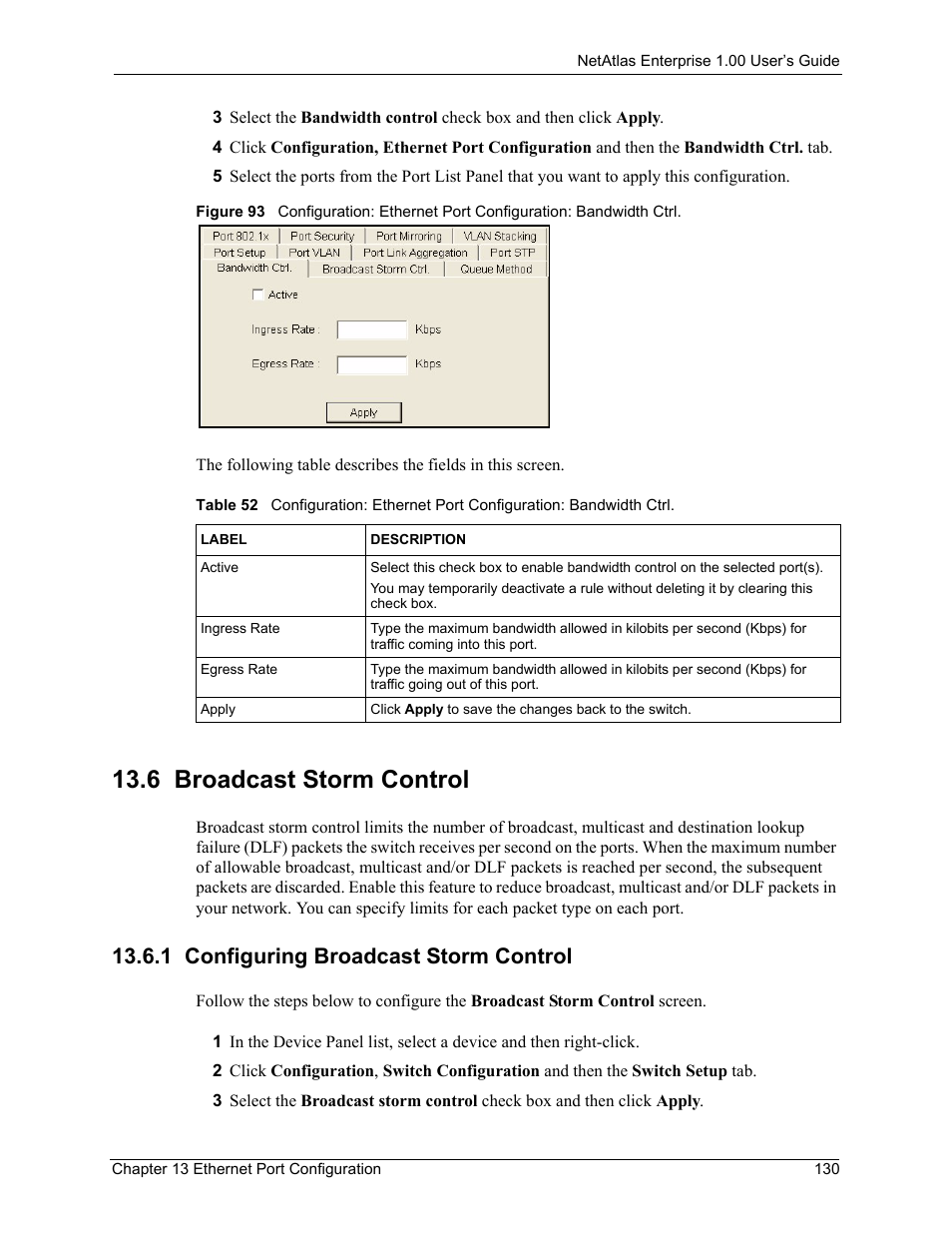 6 broadcast storm control, 1 configuring broadcast storm control | ZyXEL Communications 1 User Manual | Page 131 / 174