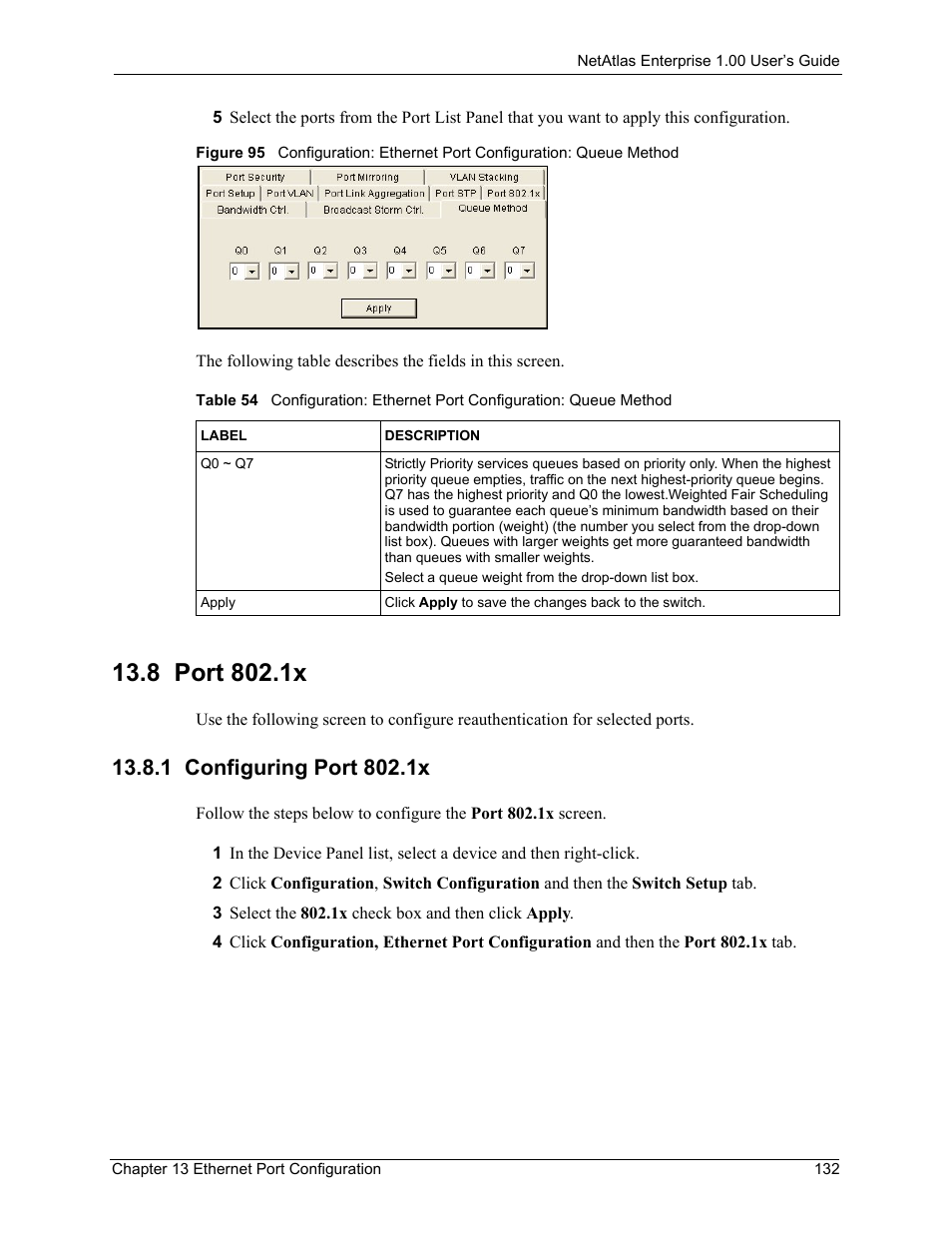 8 port 802.1x, 1 configuring port 802.1x | ZyXEL Communications 1 User Manual | Page 133 / 174