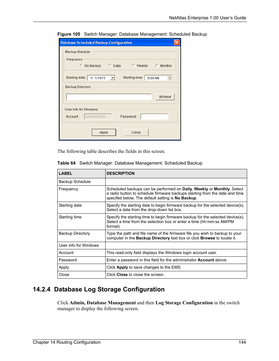 4 database log storage configuration | ZyXEL Communications 1 User Manual | Page 145 / 174