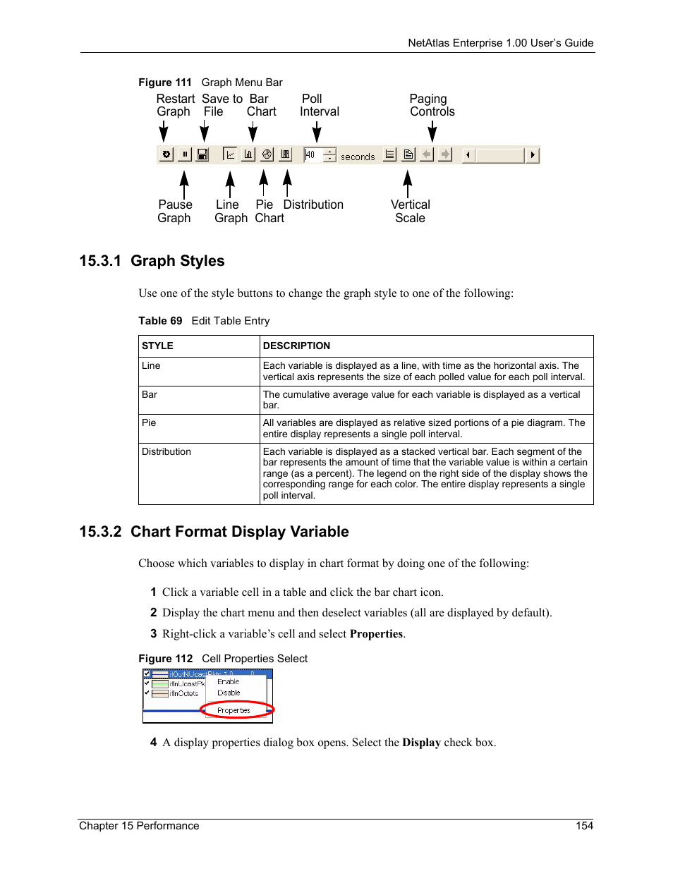 1 graph styles, 2 chart format display variable, Table 69 edit table entry | ZyXEL Communications 1 User Manual | Page 155 / 174