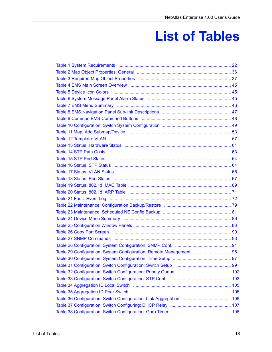 List of tables | ZyXEL Communications 1 User Manual | Page 19 / 174