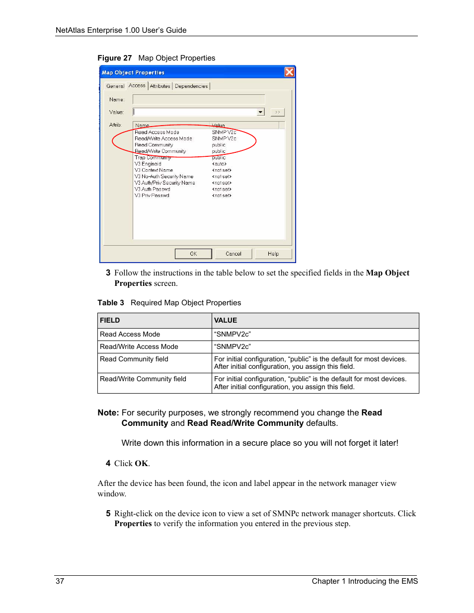 Figure 27 map object properties, Table 3 required map object properties | ZyXEL Communications 1 User Manual | Page 38 / 174