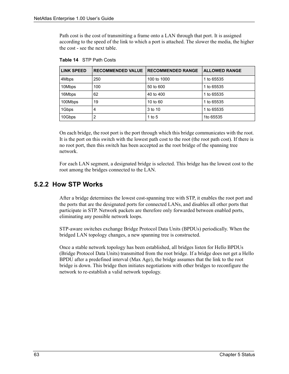 2 how stp works, Table 14 stp path costs | ZyXEL Communications 1 User Manual | Page 64 / 174