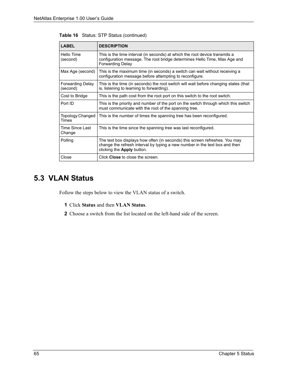 3 vlan status | ZyXEL Communications 1 User Manual | Page 66 / 174