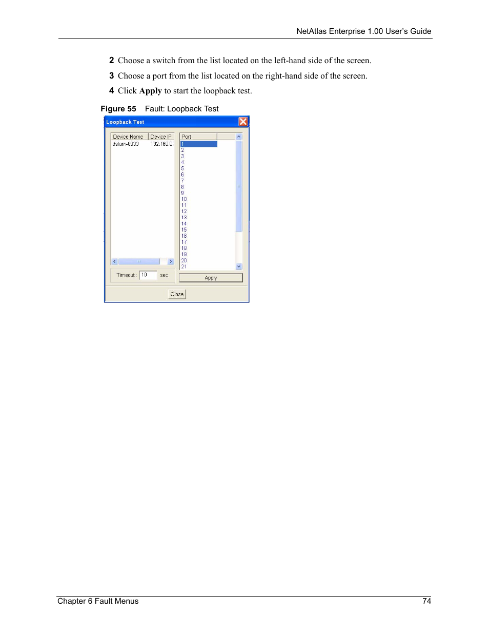 Figure 55 fault: loopback test | ZyXEL Communications 1 User Manual | Page 75 / 174