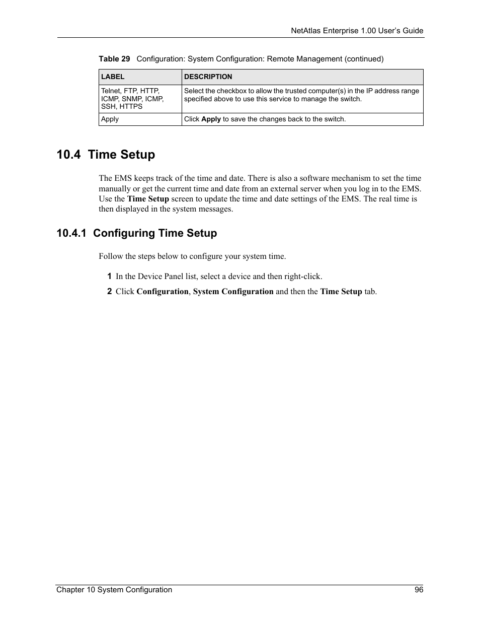 4 time setup, 1 configuring time setup | ZyXEL Communications 1 User Manual | Page 97 / 174