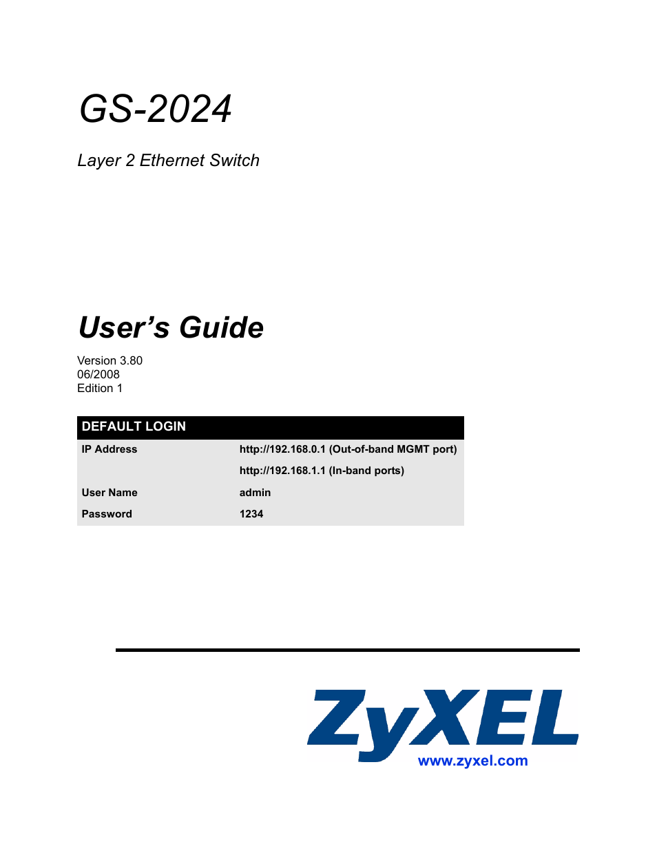 ZyXEL Communications ZyXEL Dimension GS-2024 User Manual | 266 pages
