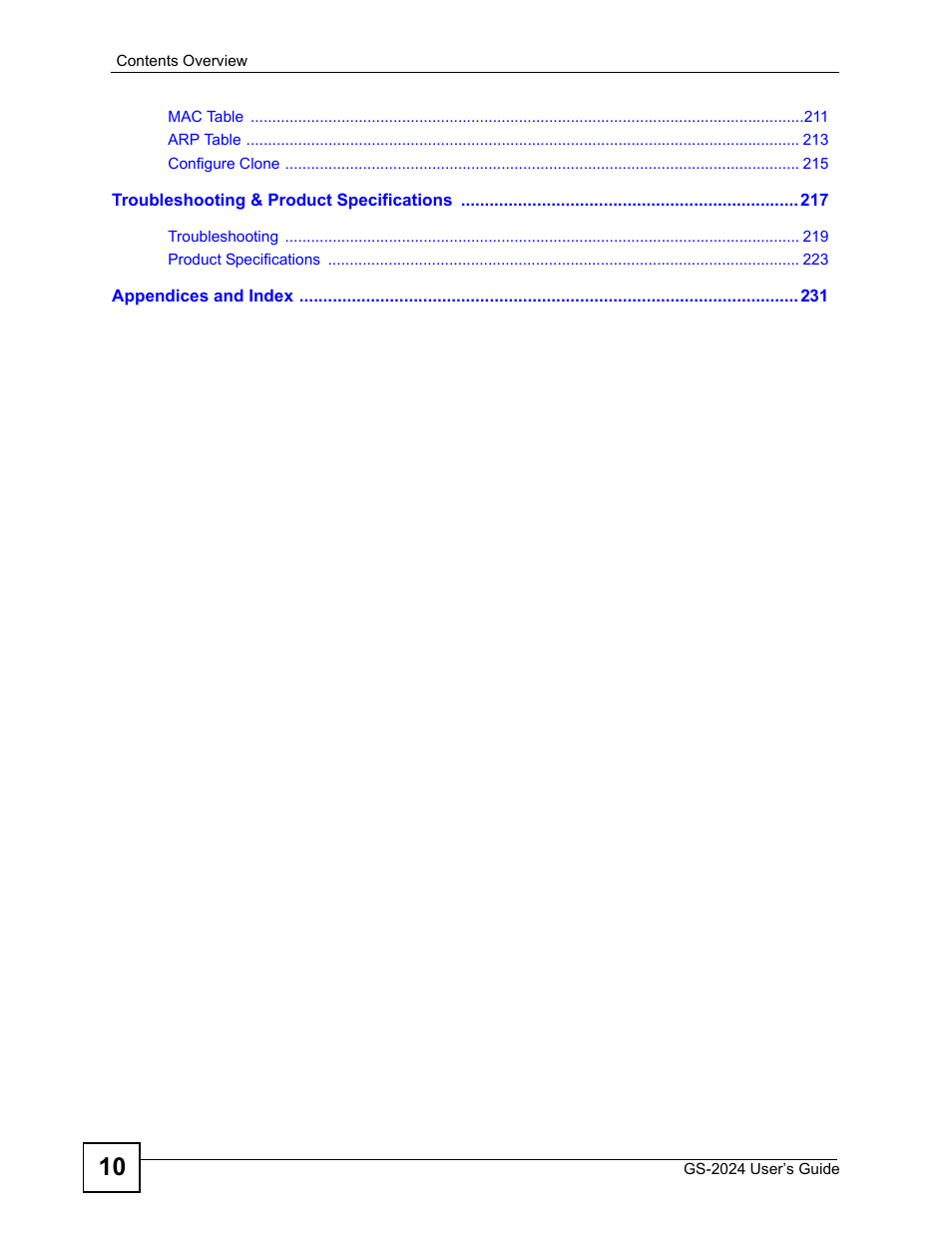 ZyXEL Communications ZyXEL Dimension GS-2024 User Manual | Page 10 / 266