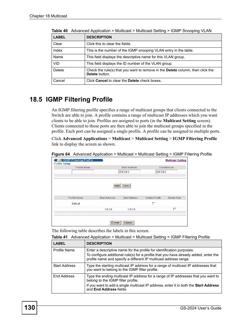 5 igmp filtering profile | ZyXEL Communications ZyXEL Dimension GS-2024 User Manual | Page 130 / 266