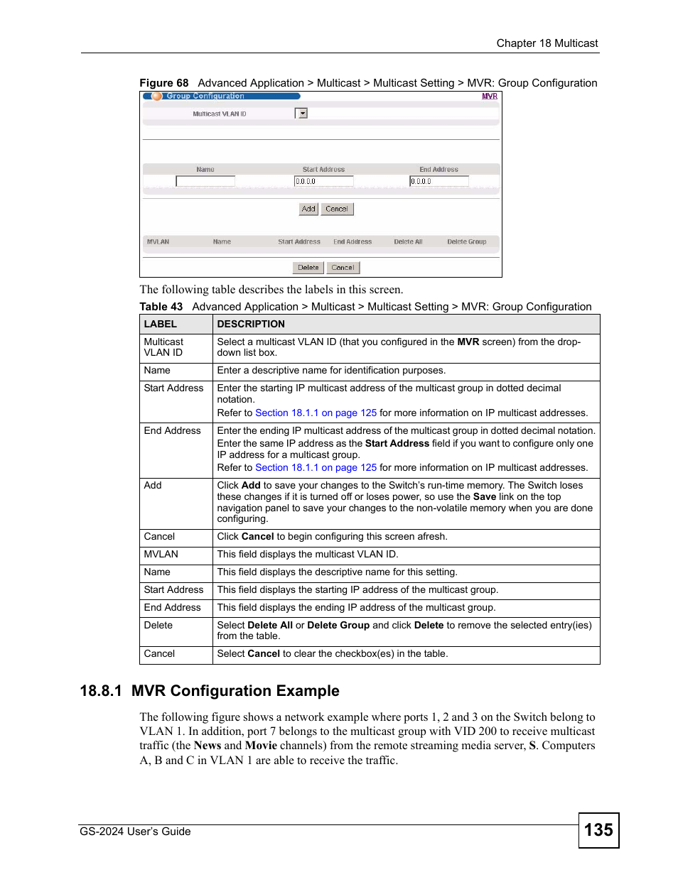 1 mvr configuration example | ZyXEL Communications ZyXEL Dimension GS-2024 User Manual | Page 135 / 266