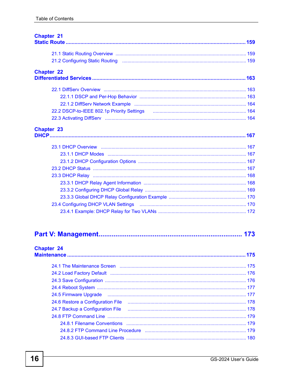 Part v: management | ZyXEL Communications ZyXEL Dimension GS-2024 User Manual | Page 16 / 266