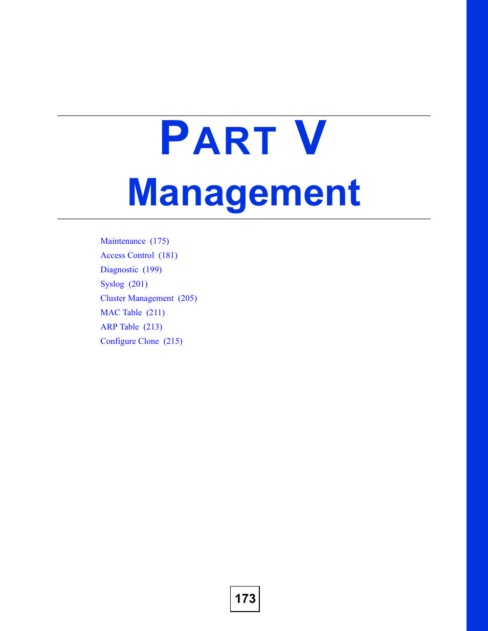 Management, Part v: management | ZyXEL Communications ZyXEL Dimension GS-2024 User Manual | Page 173 / 266