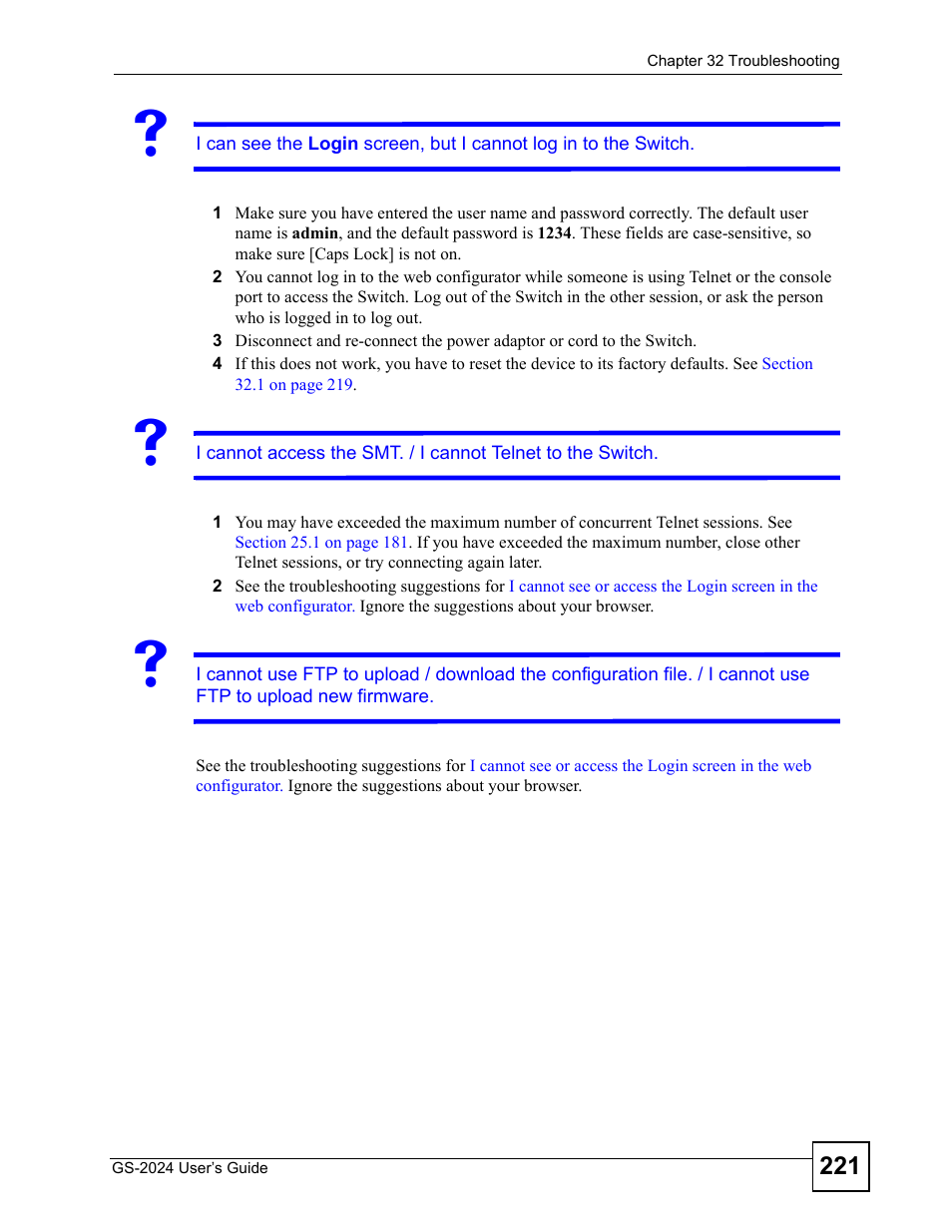 ZyXEL Communications ZyXEL Dimension GS-2024 User Manual | Page 221 / 266