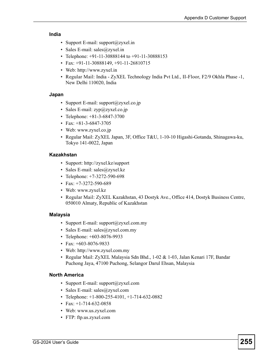 ZyXEL Communications ZyXEL Dimension GS-2024 User Manual | Page 255 / 266