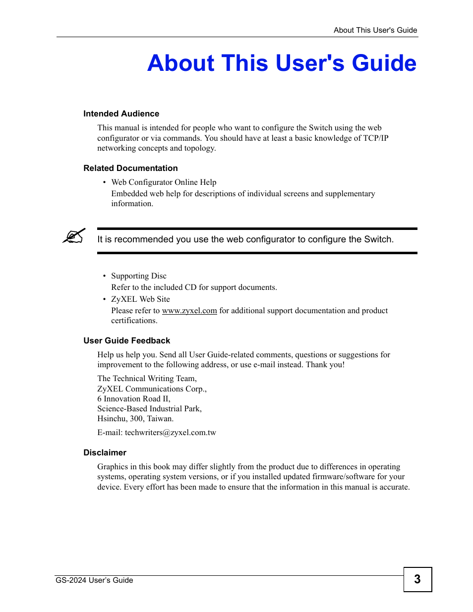 About this user's guide | ZyXEL Communications ZyXEL Dimension GS-2024 User Manual | Page 3 / 266