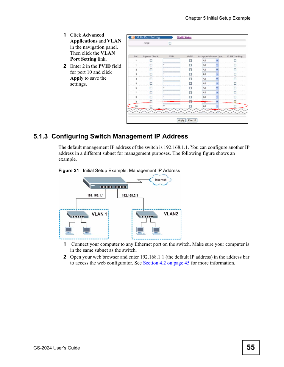 3 configuring switch management ip address | ZyXEL Communications ZyXEL Dimension GS-2024 User Manual | Page 55 / 266