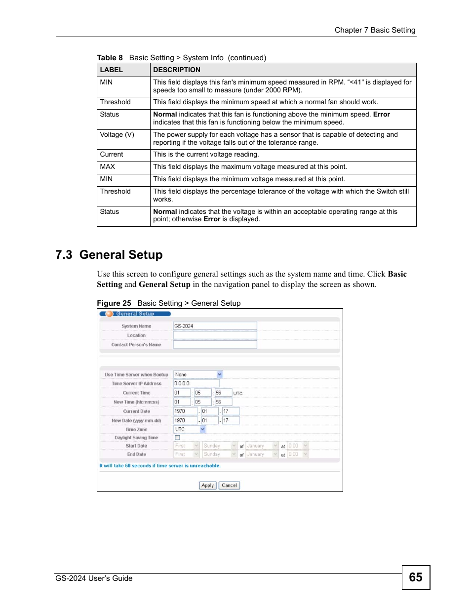 3 general setup, Figure 25 basic setting > general setup, 65 7.3 general setup | ZyXEL Communications ZyXEL Dimension GS-2024 User Manual | Page 65 / 266