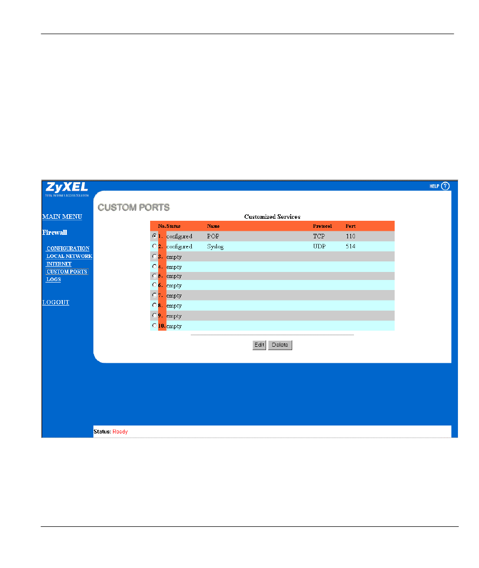 Custom ports, Introduction, Chapter 17 custom ports | ZyXEL Communications Broadband Security Gateway P-312 User Manual | Page 195 / 254