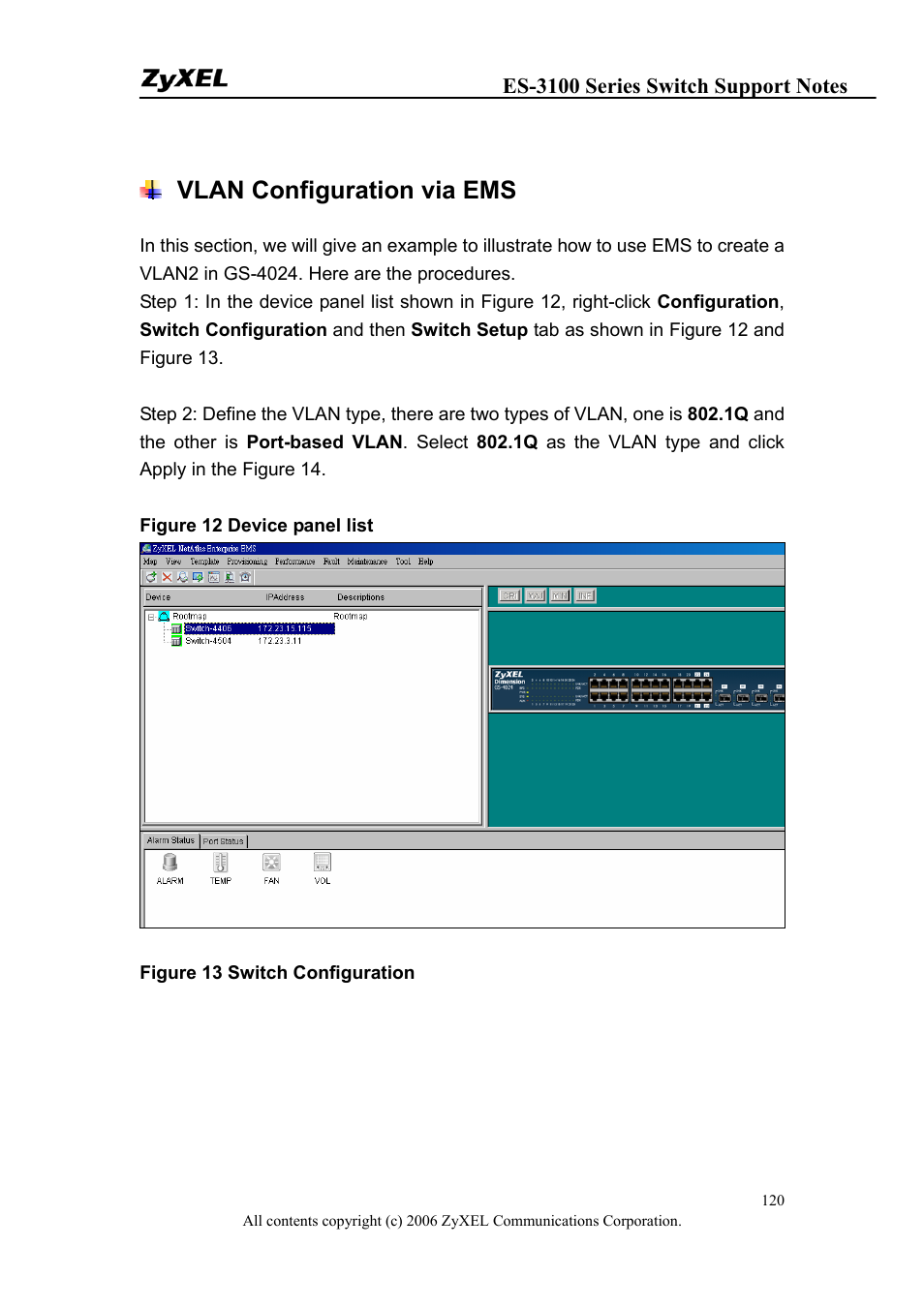 Vlan configuration via ems | ZyXEL Communications ZyXEL Dimension ES-3124-4F User Manual | Page 120 / 144