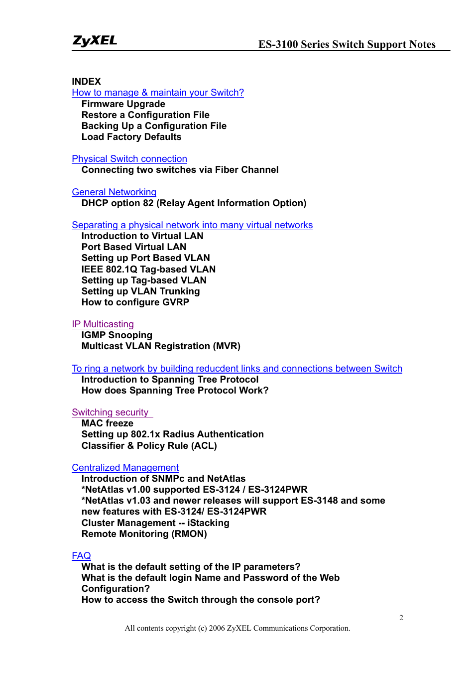 ZyXEL Communications ZyXEL Dimension ES-3124-4F User Manual | Page 2 / 144